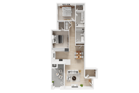 Floor plan for 2 beds, 2 baths, 1091 sqft
